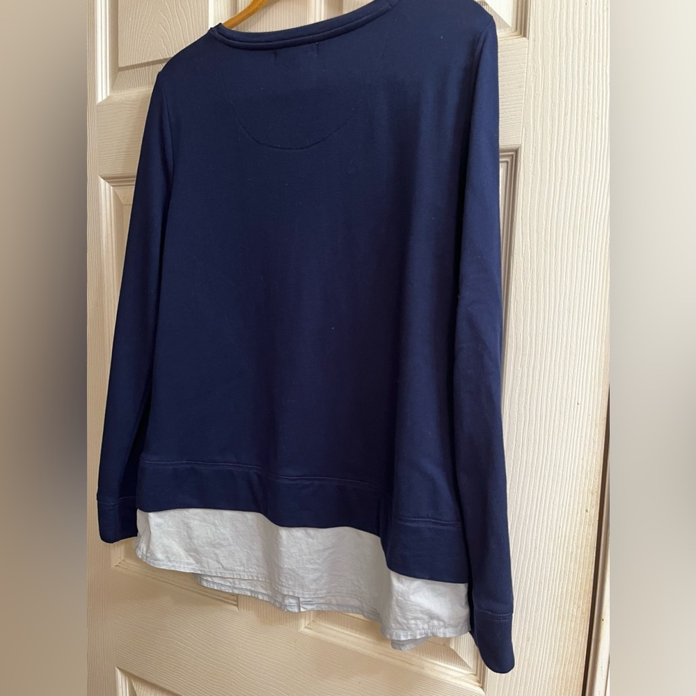 Liz Claiborne~Navy ~Blue Long Sleeve Top with  light blue Layer~Lg - Picture 5 of 9